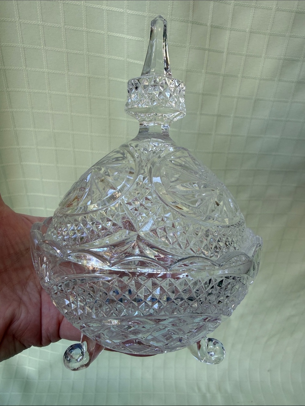 Vintage Cut Glass Covered Candy Dish - Clear Crystal